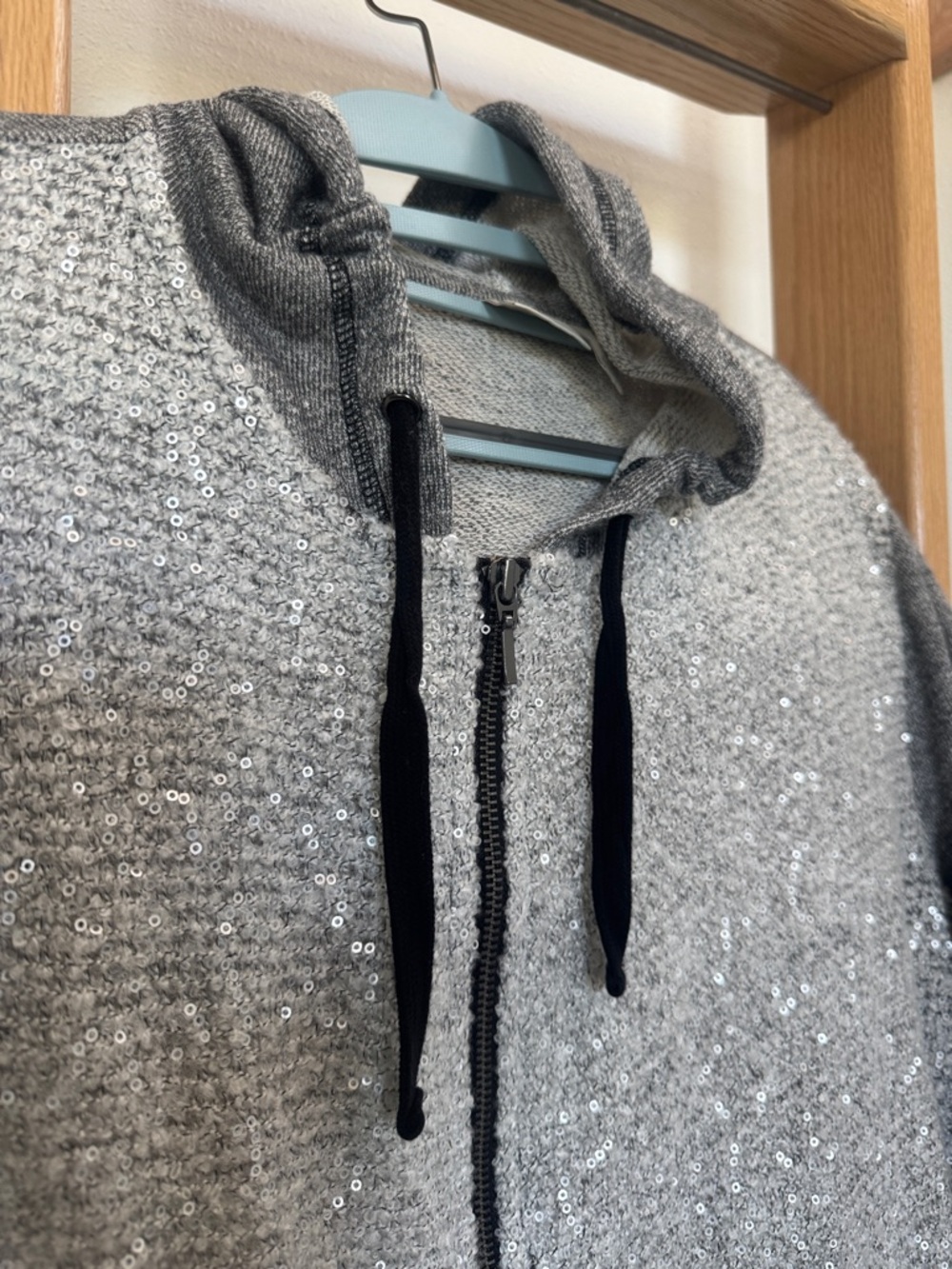 EUC Chicos Zenergy Size 2 Bling Lightweight Cozy Gray Zip-Up Hoodie with Hood - Picture 4 of 10